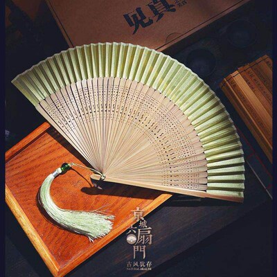 Solid color blank folding fan plain beige white green Chines