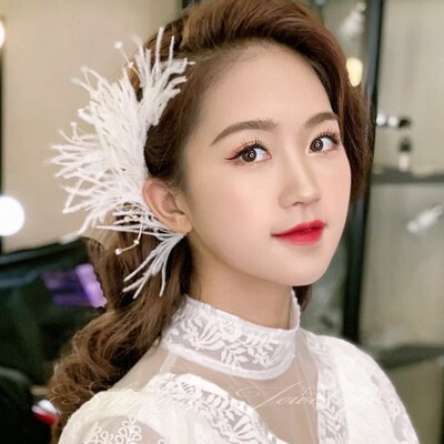 Artificial Feather Hairband Tiaras For Women Crystal Bead He