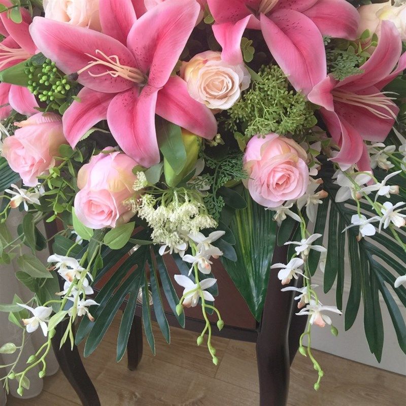 仿真会议桌花演讲台花百合玫瑰洋兰假花商务讲台塑料下垂花主席台,家居饰品,仿真花/假花,淘宝优惠券,粉丝福利购,淘宝优惠卷
