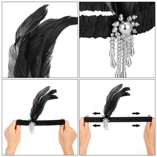 Headband Red Black Feather Pearl Headband Retro Party Props