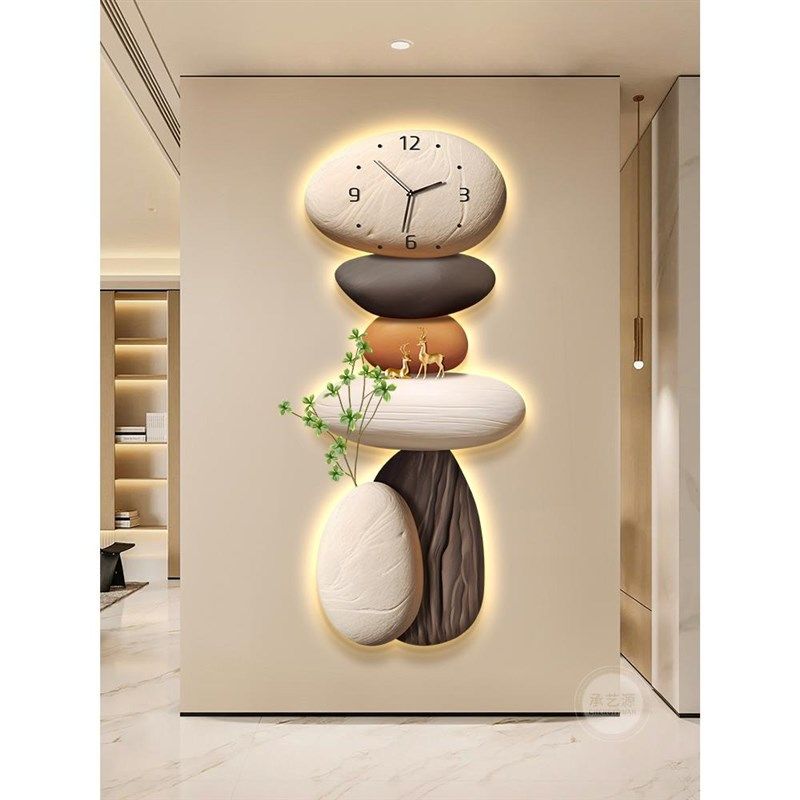 石来运转入户玄关装饰画带钟表发光灯画走廊尽头电视墙好寓意挂画,家居饰品,现代装饰画,淘宝优惠券,粉丝福利购,淘宝优惠卷