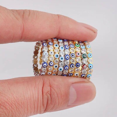 New Bohemia Lucky Turkish Blue Evil Eye Rings Dripping Oil O