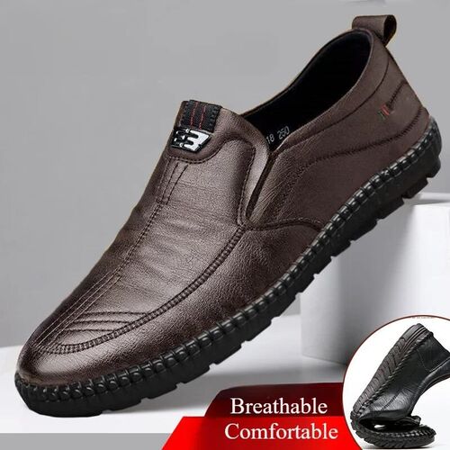 Mens Leather Loafers Non Slip Walking Flats Breathable Outdo