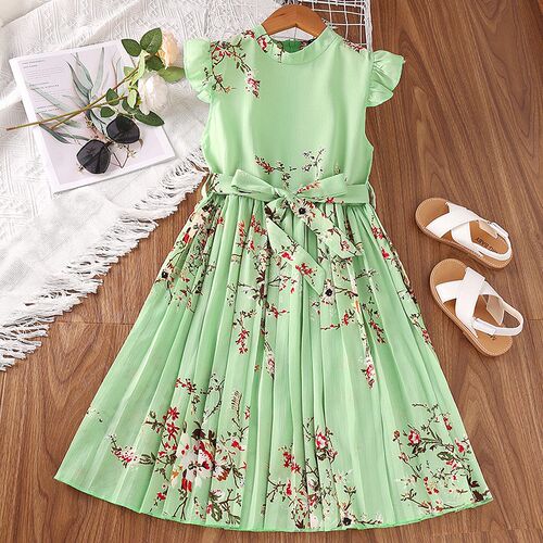 Kids Floral Print Dress for Girls 2023 New Summer Child O Ne