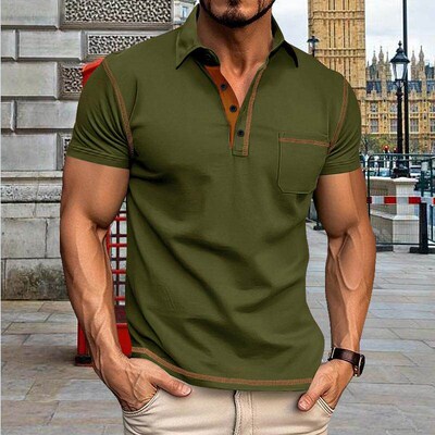 Mens short sleeved shirt, mens flip top, color blocked