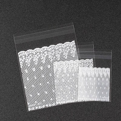 100pcs Plastic Transparent White lace Candy Cookie Gift Bag