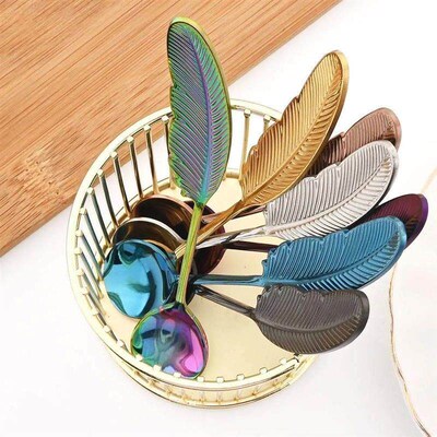 Feather Spoons Stainless Steel TeaSpoons Creative Coffee Spo