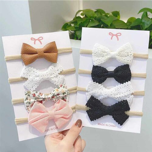 3/4Pcs/Set Lace Print Bows Headband for Kids Girls Newborn B