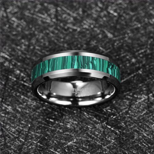 Tungsten Carbide Ring Inlaid Artificial Stone Dark Green Str