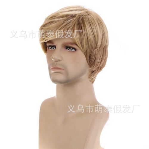 2025 Mens Wigs Slanted Bangs Light Blonde Mens Short Hair