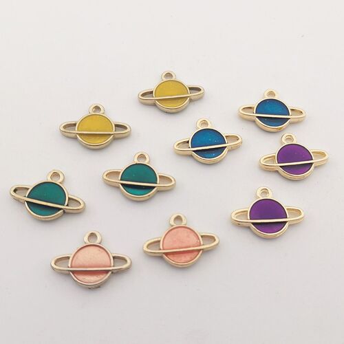 20pcs 16*12mm Mini Enamel Saturn Charms Double Sided Planet