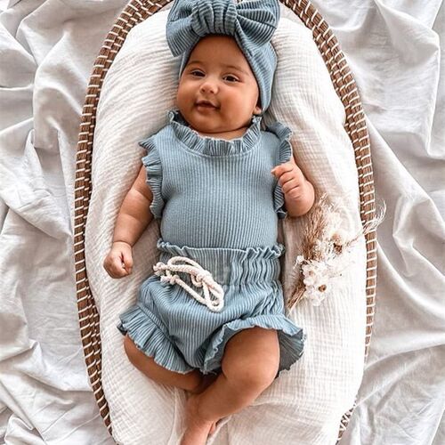 2Pcs Infant Baby Girl Clothes Set Cotton Ruffle Newborn Girl