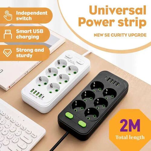 EU Plug AC Outlets Multitap Socket 2M Extension Cord Electri