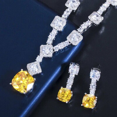ThreeGraces Elegant Yellow CZ Crystal Silver Color Big Squar