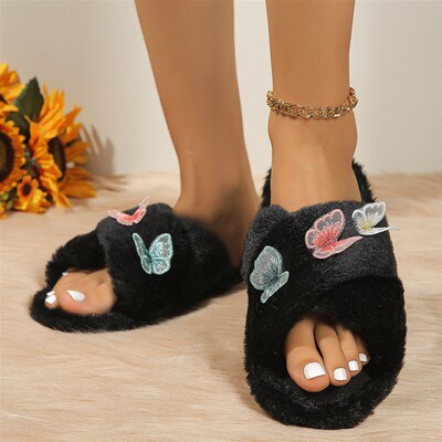 Butterfly Plush Cotton Slippers Home Indoor And Outdoor Warm