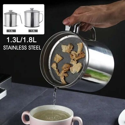 1.8/1.3L Stainless Steel Oil Strainer Pot Portable Container