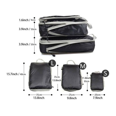 3PCS Compressed Packing Cubes Travel Storage Organizer Set M