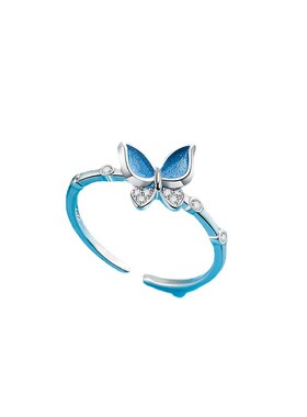 Blue Elegant Butterfly Rings for Women Korean Trendy Inlaid