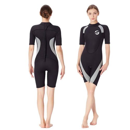 Womens 3MM Neoprene One Piece Diving Suit Short Sleeves The
