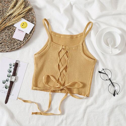 Women Crop Top Knitted Bandage ops Spaghetti Club Camis Halt
