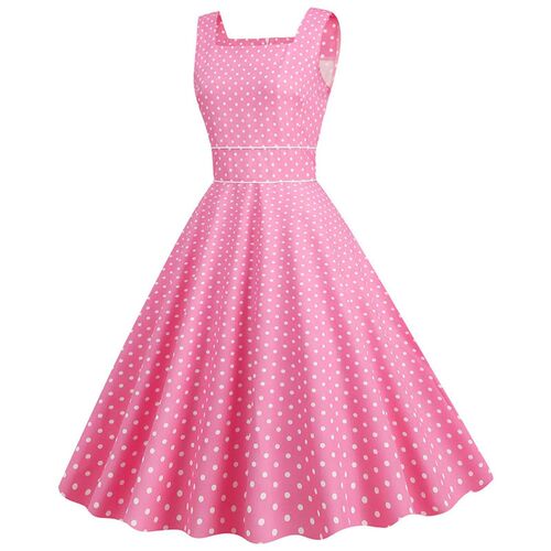 Vintage Polka Dot Print Party Dress Women Retro Housewife Ev