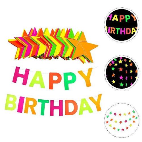 Latte Fluorescent Neon Happy Birthday Banner Paper Colorful