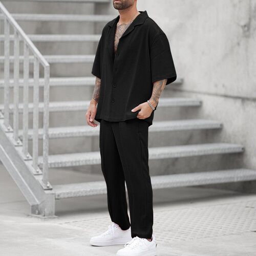Fashion Shirt Casual Pants Two-piece Suit Mens Body Repair