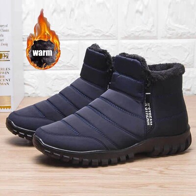 Mens Waterproof Snow Boots with Thick Plush Fur Booties ZIP