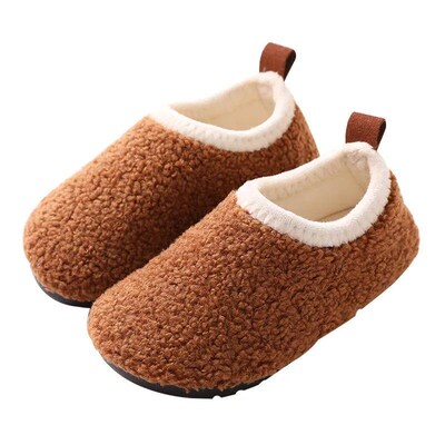 Children Cotton Slippers Solid Warm Kids Winter Home Shoes B