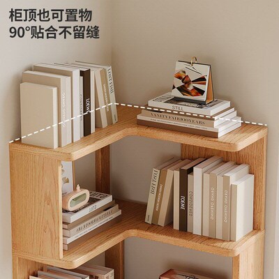 Corner bookshelf, floor to ceiling storage rack, integrated