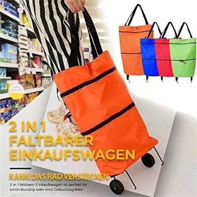 Folding Shopping Pull Cart Trolley Bag With Wheels Reusable