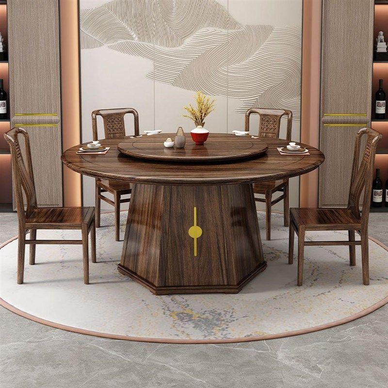 乌金木圆餐桌转盘现代全实木加厚中式家用餐厅桌椅大尺寸饭桌,住宅家具,岩板餐桌,淘宝优惠券,粉丝福利购,淘宝优惠卷