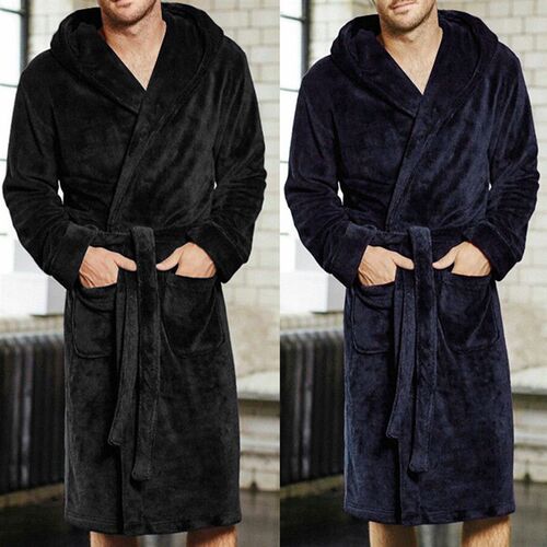 Mens Bathrobe Man Winter Warm Casual Flannel Robe Sleepwear