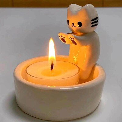 Cute Cat Candlestick Creative Aromatherapy Candle Holder Des