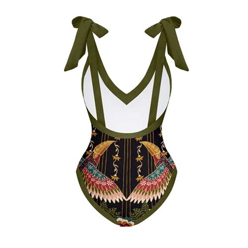 Vintage Dark Green Print Bikini Sets Swimsuit & Skirt Women