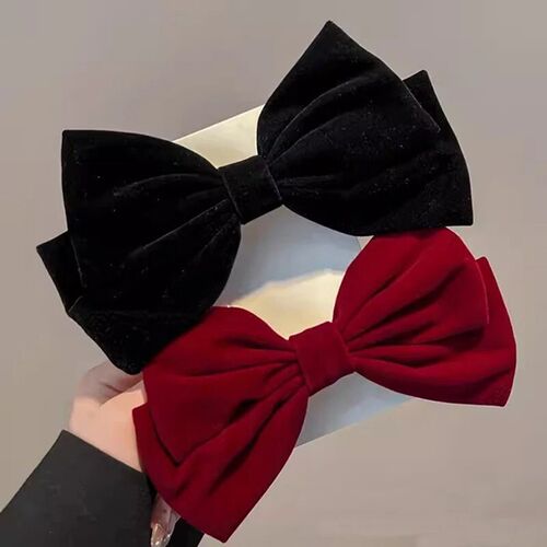 Red Black Velvet Bow Hairpin Elegant Butterfly Hair Clip
