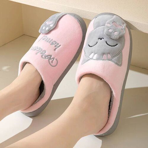 Winter Warm Fur Slippers Cartoon Cat Non-Slip Women and Men