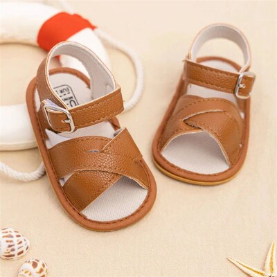Meckior Newborn Baby Sandals Flats PU Leather Rubber Sole An