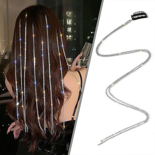 Rhinestone Chains Tassel Braided Hair Chain Womens Hip Hop