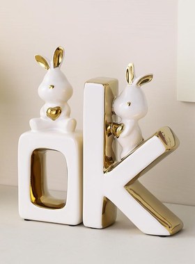 OK兔书挡摆件家居饰品客厅仿真书创意陶瓷办公室桌面