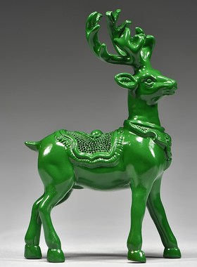 绿色木雕梅花鹿摆件家居客厅实木麋鹿一对工艺品桌面摆设酒柜装饰