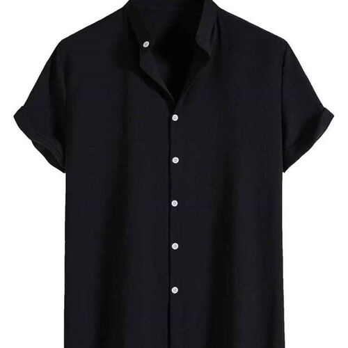 ZAFUL Solid Shirts for Men Stand Collar Button Short Sleeves