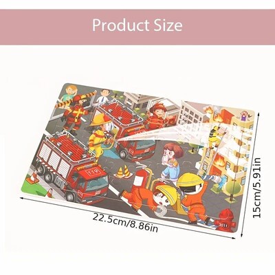 30 Pieces Wooden Jigsaw Puzzle Kids Cartoon Animal Vehicle P
