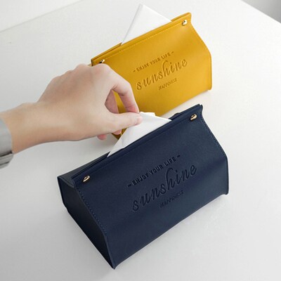 PU Leather Tissue Case Box Simple Rectangle Paper Holder Dis
