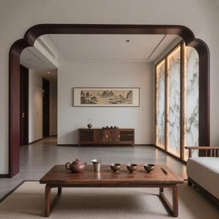 宋氏美学垭口包套线条新中式实木海棠小轩窗框玄关客厅隔断装饰