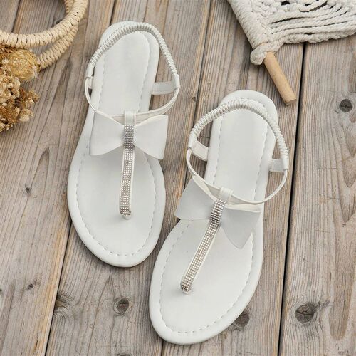 Fashion Flat Bottom Sandals Shiny Bow Rhinestone Summer