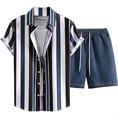 2025 Waii Casual Beach Print Short Sleeve Shirt Shorts Set S