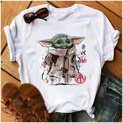 Cartoon Tees The Mandalorian Yoda Kawai Star Wars Gothic Wom