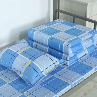 Staff dormitory three-piece plaid bed sheet quilt cover pill