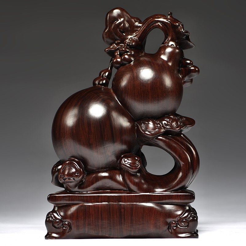 黑檀木雕如意葫芦摆件家居客厅电视柜装饰红木工艺品开业乔迁送礼,家居饰品,桌面摆件,淘宝优惠券,粉丝福利购,淘宝优惠卷
